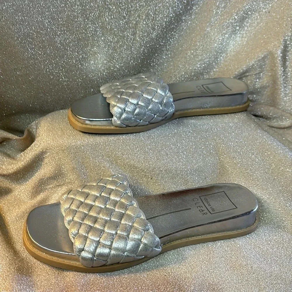 Dolce Vita Clear Dolce Silver Braided Gracie Slide Sandal Size 6